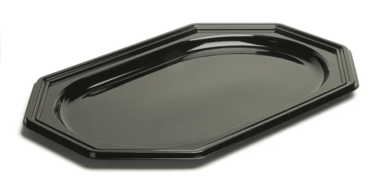  Achteckige Servierplatte schwarz 55x38cm 
