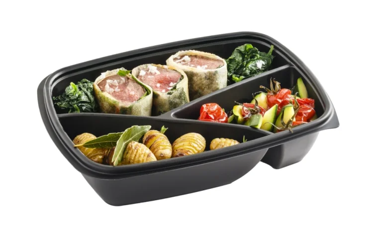  Rectangular container 3 compartments Black 900ml 23x17cm 