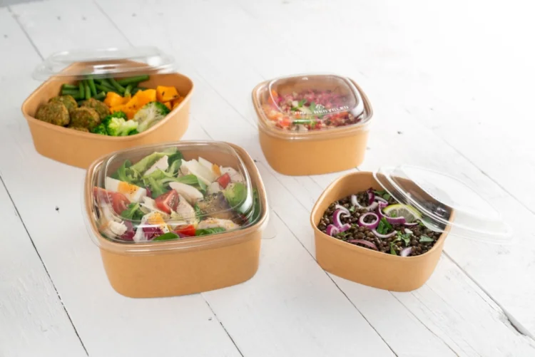  Combo KRAFT Square Bowl 900ml + rPET Lid 