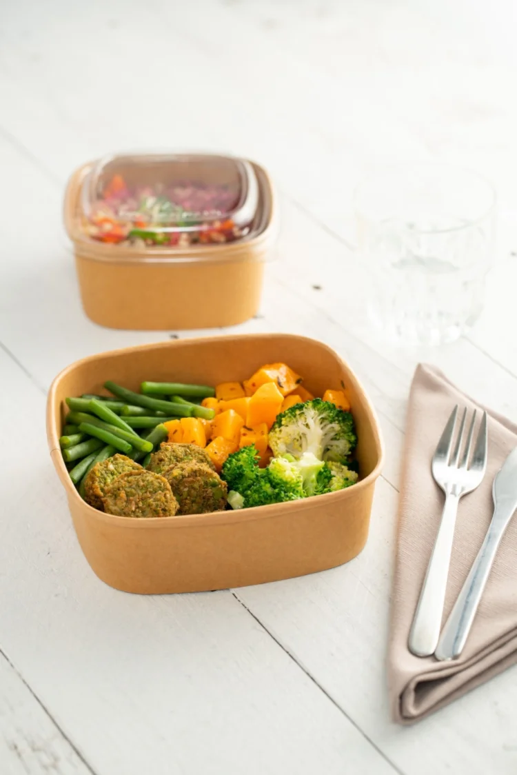  Combo KRAFT Square Bowl 900ml + rPET Lid 